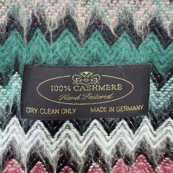 Made In Germany Cashmere Neck Scarf Multicolor Chevron Fringe 69” X 12” Preppy - Picture 5 of 5